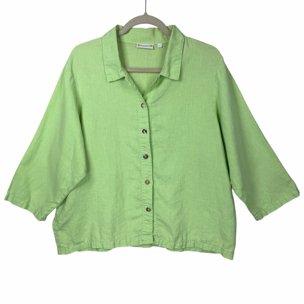 Lulu-B Linen Blouse Top XL Shell Button Collar 3/4 Sleeve Coastal Layering